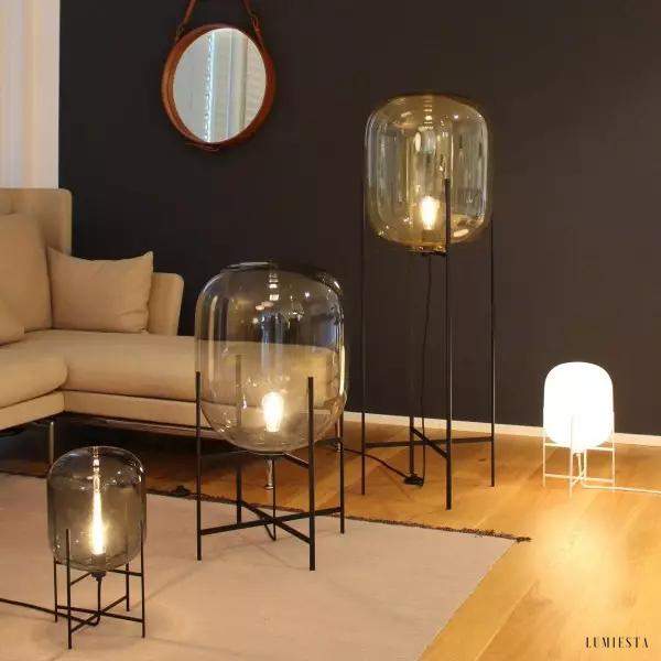 Oda - Lampa podłogowa szklana kula na metalowej podstawie,  Ø26/37/48cm