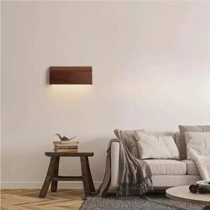Nowoczesna minimalistyczna lampa ścienna prostokątna z drewna