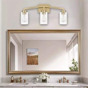 Lampa ścienna industrialna mosiężna z trzema kloszami