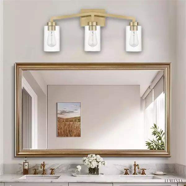 Lampa ścienna industrialna mosiężna z trzema kloszami