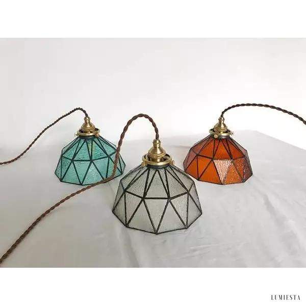 Lampa wisząca vintage z ręcznie robionymi szklanymi kloszami