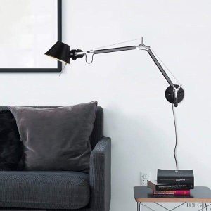 Czarna teleskopowa lampa ścienna obrotowa styl nowoczesny