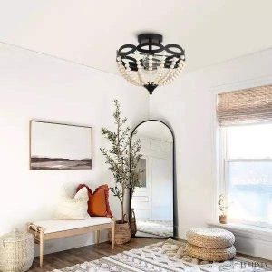 Lampy sufitowe w stylu rustykalnym z drewnianymi koralikami