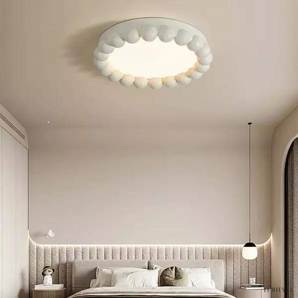 Kremowa Okrągła Lampa Sufitowa LED w Stylu Art Deco