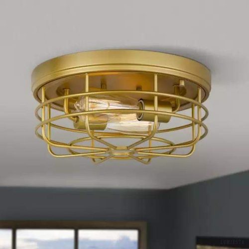 Lampa sufitowa w stylu industrialnym złota metalowa klatka