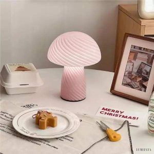 Nowoczesna lampa stołowa w kształcie grzyba z kolorowym kloszem