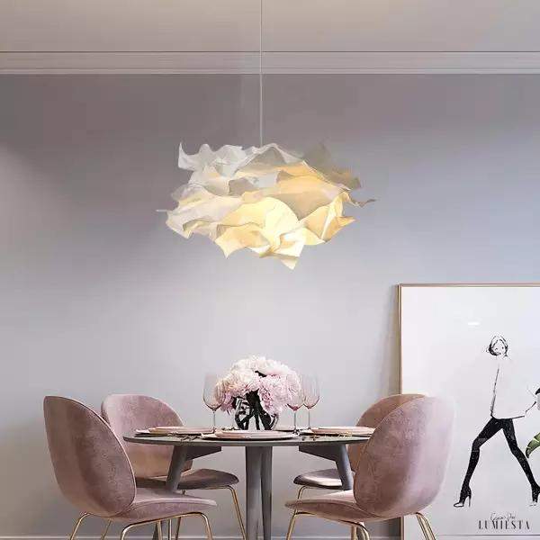 Papierowa lampa wisząca chmurka z białym kwiatem 43 cm