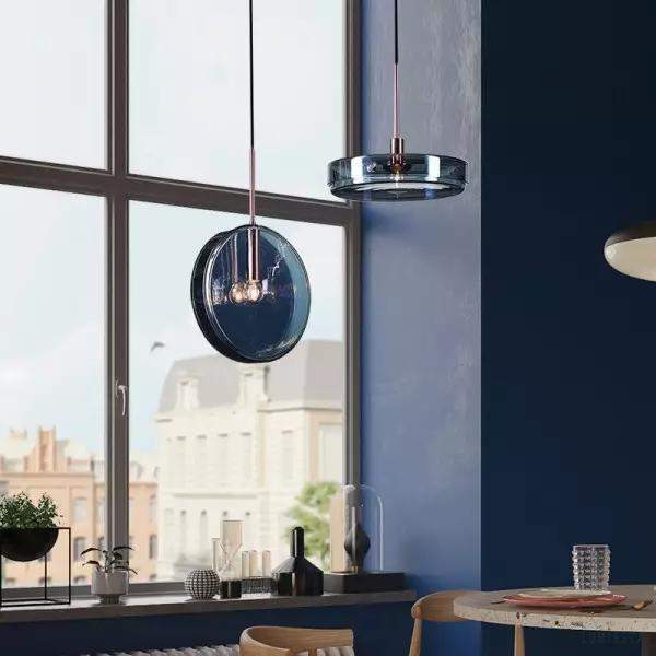 Ciemnoniebieska szklana lampa wisząca nowoczesny design