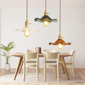 Szklana lampa wisząca retro z kwiatem hibiskusa 23 cm