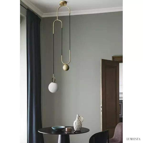 Nowoczesna lampa wisząca w kształcie koła mosiężna i szklana