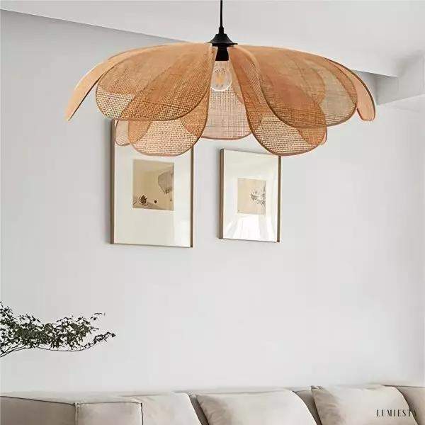 Petal - Rattanowy żyrandol rustykalny w kształcie płatków