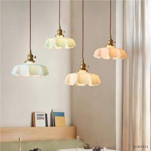 Lampa Wisząca Kwiatowa Styl Retro Szklana
