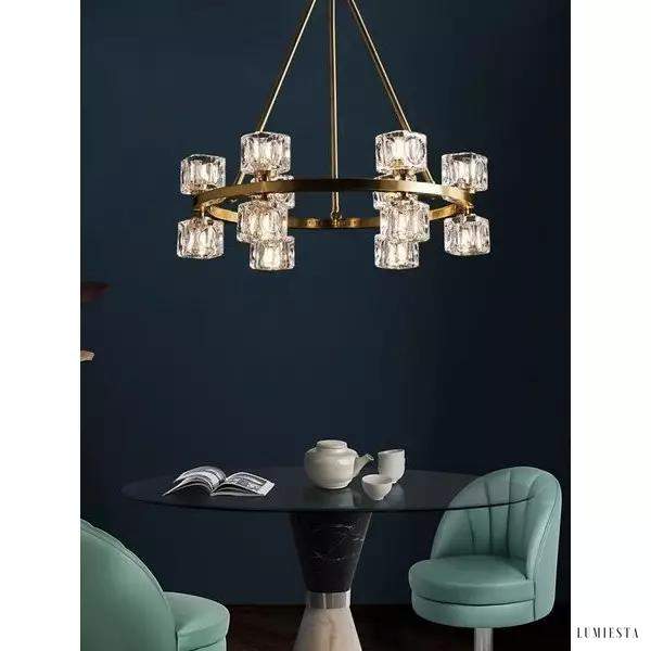 Lampa wisząca kryształowa w stylu minimalistycznym złota