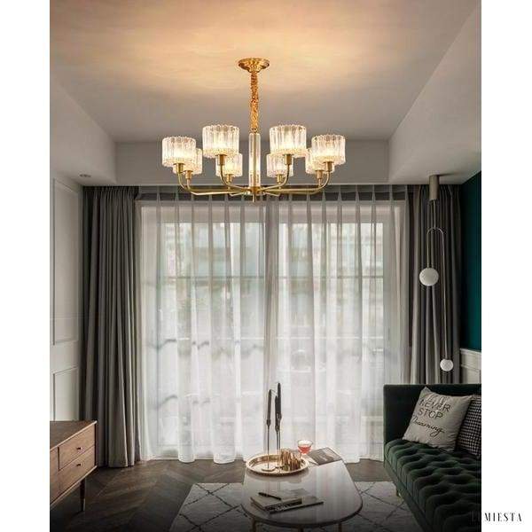 Nowoczesny żyrandol mosiężny z szklanymi kloszami 5-punktowy