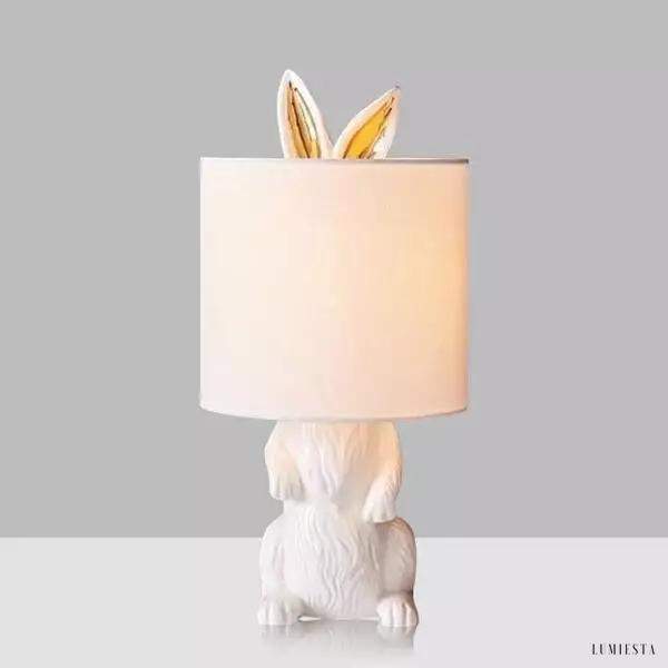Lampka stołowa z króliczkiem ceramiczna dekoracja do wnętrz