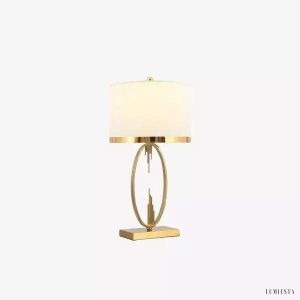 Metalowa lampa stołowa w stylu nowoczesnym z białym abażurem