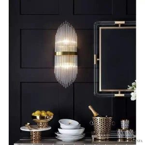 Kryształowa lampa ścienna w stylu art deco z mosiężnymi detalami