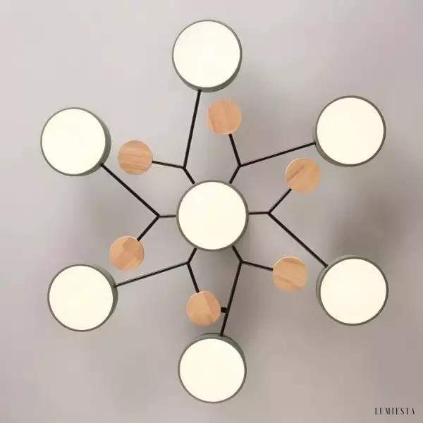 Kolorowa Okrągła Lampa Sufitowa z Drewna i Metalu | Wielorozmiarowa