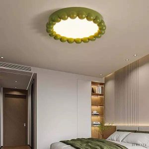 Kremowa Okrągła Lampa Sufitowa LED w Stylu Art Deco