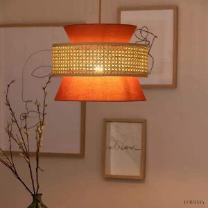 Rattanowa Lampa Wisząca Retro z Kształtem Stożka