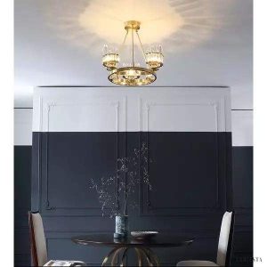 Lampa sufitowa żyrandol mosiężny z kryształami K9