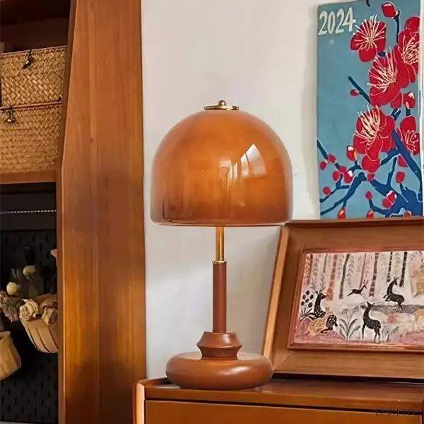 Lampka nocna vintage szklana brązowa z kopułą 50 cm