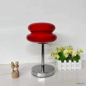 Lampka stołowa Bauhaus w stylu nowoczesnym różowa szkło