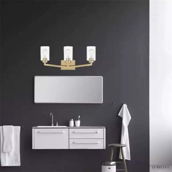 Lampa ścienna industrialna mosiężna z trzema kloszami