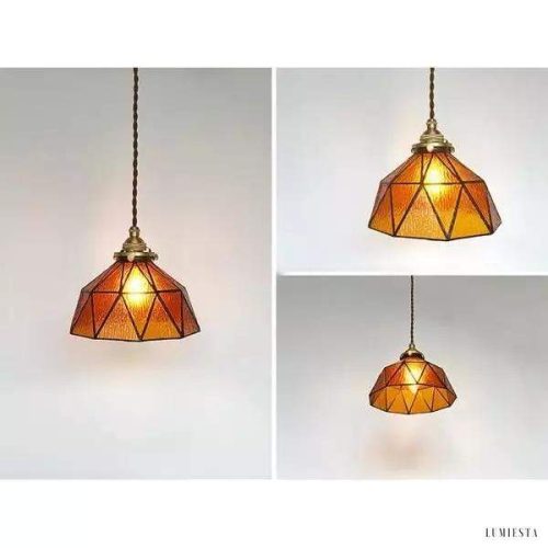 Lampa wisząca vintage z ręcznie robionymi szklanymi kloszami