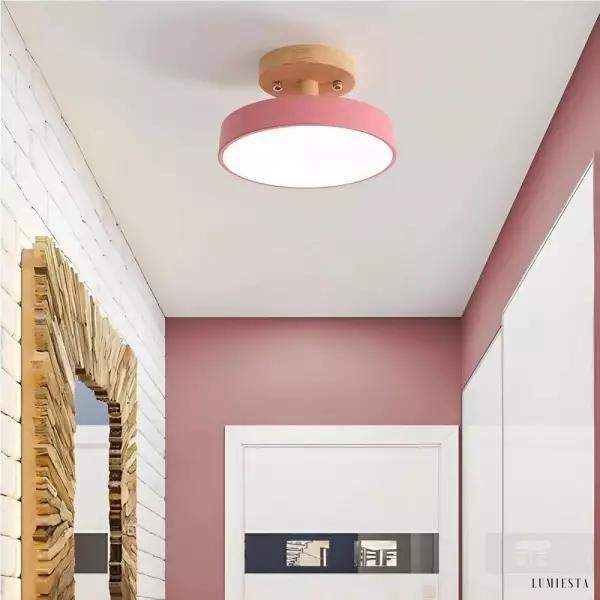 Skandynawska Okrągła Lampa Sufitowa Drewniana LED