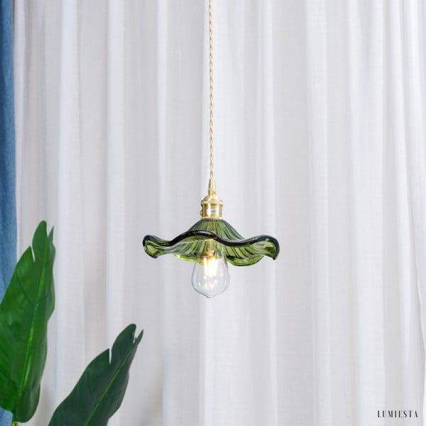 Szklana lampa wisząca retro z kwiatem hibiskusa 23 cm