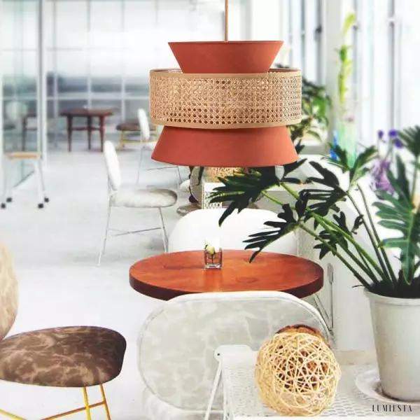 Rattanowa Lampa Wisząca Retro z Kształtem Stożka