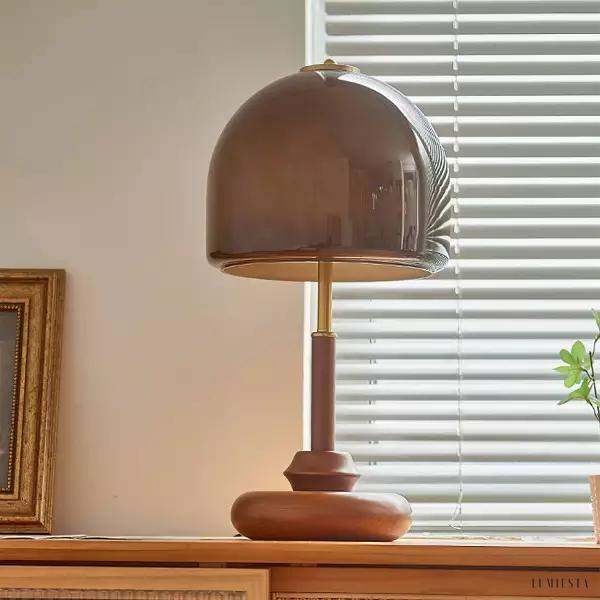 Lampka nocna vintage szklana brązowa z kopułą 50 cm