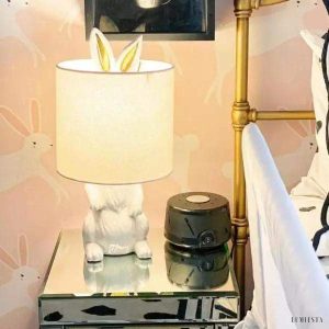 Lampka stołowa z króliczkiem ceramiczna dekoracja do wnętrz
