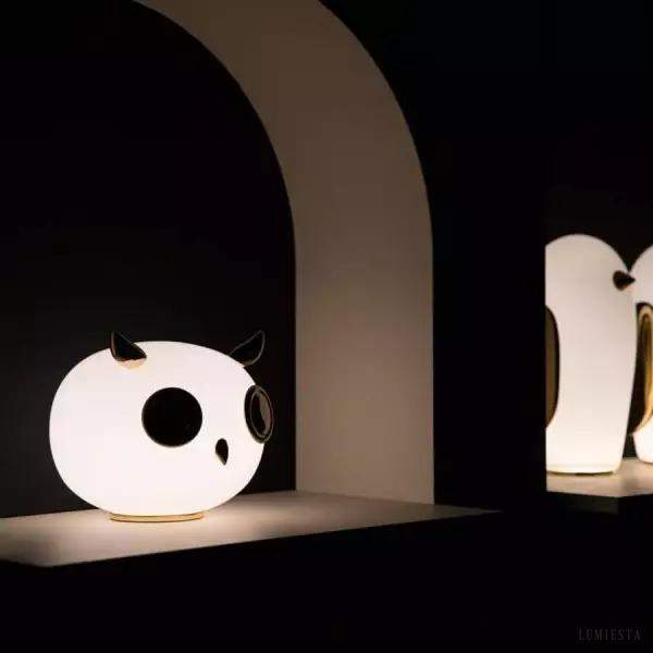 Lampa stołowa Pet Light w kształcie sowy z opalowego szkła