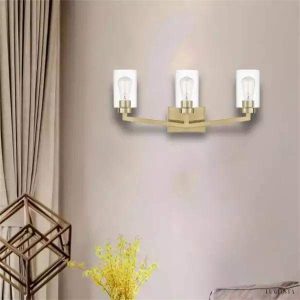 Lampa ścienna industrialna mosiężna z trzema kloszami