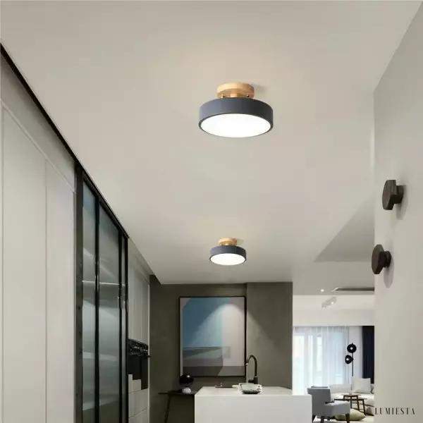 Skandynawska Okrągła Lampa Sufitowa Drewniana LED