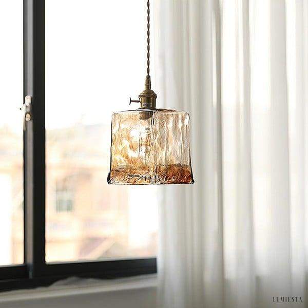 Brązowa Szklana Lampa Wisząca w Stylu Vintage Retro