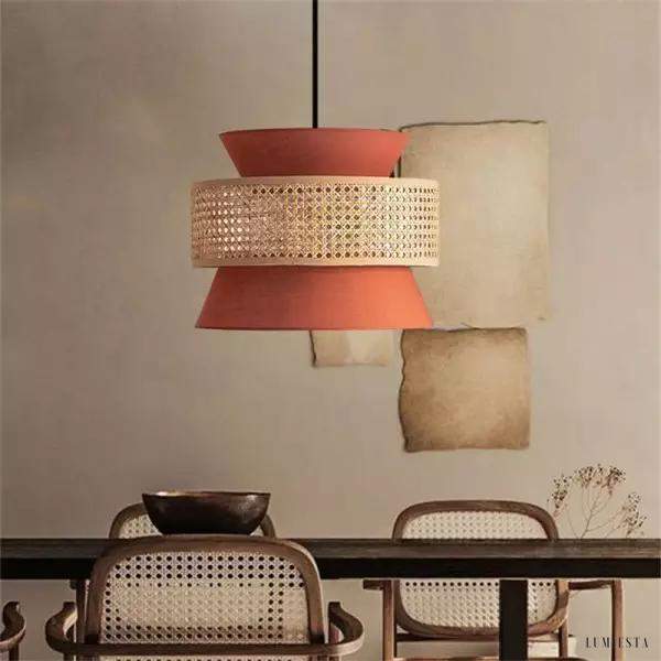 Rattanowa Lampa Wisząca Retro z Kształtem Stożka