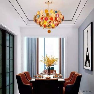 Luksusowa lampa wisząca z agatowych plastrów w stylu nowoczesnym