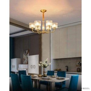 Nowoczesny żyrandol mosiężny z szklanymi kloszami 5-punktowy