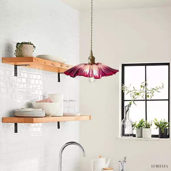 Szklana lampa wisząca retro Lotus z przezroczystym kloszem