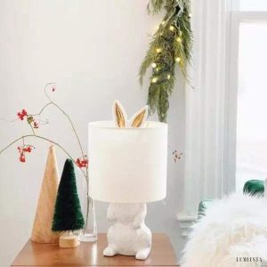 Lampka stołowa z króliczkiem ceramiczna dekoracja do wnętrz