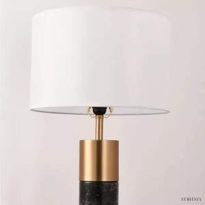 Lampa stołowa cylindryczna z marmurową podstawą i złotymi akcentami