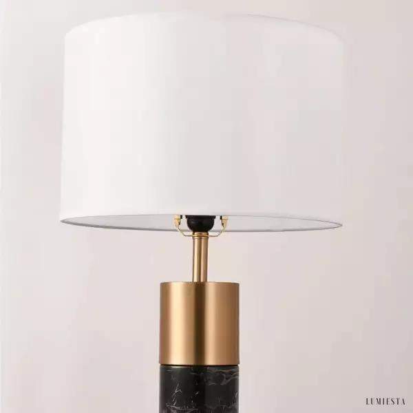 Lampa stołowa cylindryczna z marmurową podstawą i złotymi akcentami