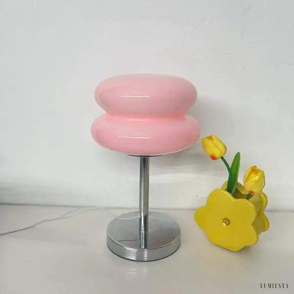 Lampka stołowa Bauhaus w stylu nowoczesnym różowa szkło