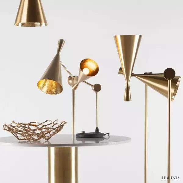 Elegancka lampa stołowa Beat w kształcie stożka black brass