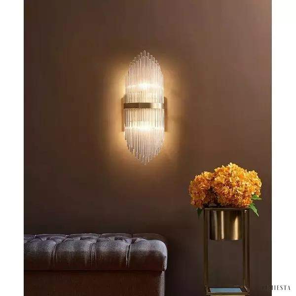 Kryształowa lampa ścienna w stylu art deco z mosiężnymi detalami