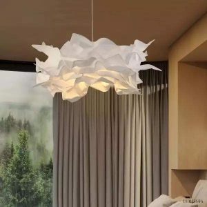 Papierowa lampa wisząca chmurka z białym kwiatem 43 cm