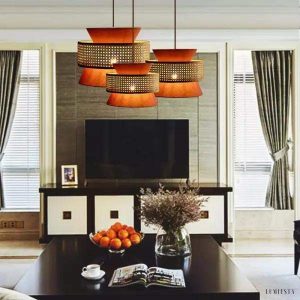 Rattanowa Lampa Wisząca Retro z Kształtem Stożka